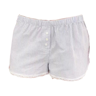 BM条纹短裤甜欲风三粒扣弹力松紧腰蕾丝边蝴蝶结迷你热裤居家棉裤