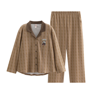 芬腾2026新款女士纯棉复古格子开衫睡衣春秋简约可外穿家居服套装