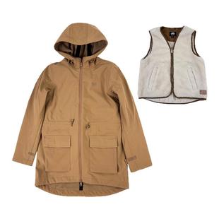 Roots女款春季二合一软壳冲锋衣外套中长款加绒防风防水脱卸内胆