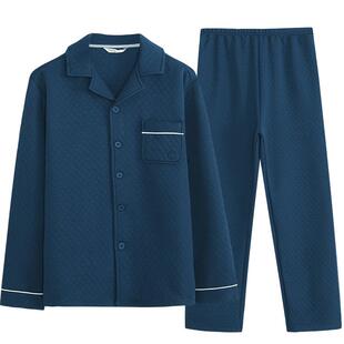 康妮雅睡衣男款冬季纯棉秋冬空气棉夹丝夹棉套装开衫家居服秋冬