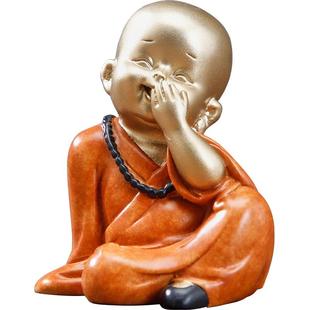 小和尚摆件黄铜禅意小和尚不说不看办公室桌面家用装饰可爱小沙弥