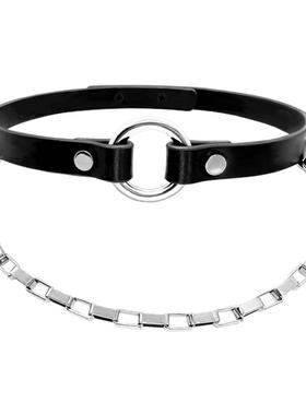 逆环choker原创设计O环链可拉拽真皮项圈定制女m颈带项链新年礼物