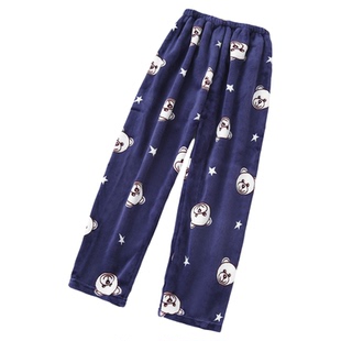 法兰绒睡裤男女秋冬季男童女孩睡裤长裤睡衣加厚大码珊瑚绒家居裤