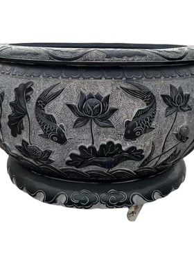 青石仿古中式鱼缸花盆招财摆件
