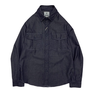 黑色原色工装牛仔衬衫阿美咔叽欧美街头机车秋季宽松大码长袖衬衣