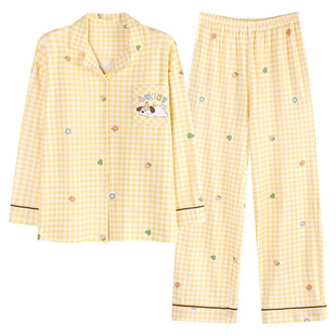 睡衣女款长袖长裤春秋季2025新款卡通可爱KT猫套装翻领大码家居服