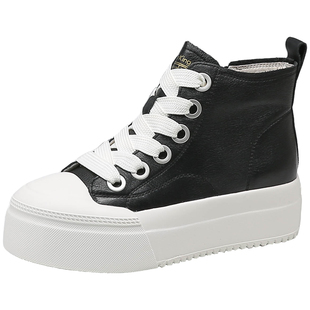 蜘蛛王高帮板鞋女款2025新款厚底增高运动休闲鞋百搭小白鞋子女