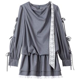 KEIKO 松弛感灰色连衣裙26春季富家千金miu系穿搭收腰蓬蓬短裙子