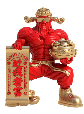 红色聚宝盆财神爷春节创意摆件！