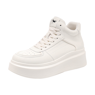 红蜻蜓女鞋秋冬新款鞋子白色休闲高帮小白鞋板鞋女款厚底增高加绒