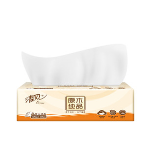 清风原木纯品抽纸3层100抽家用实惠装10包一提餐巾纸卫生擦手面纸