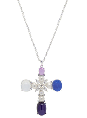 LAMUANA紫星光果冻十字架项链小众设计复古感银色彩石中长款95864