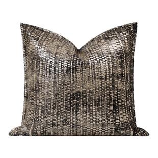 蒂芙家居肌理轻奢黑金色条纹别墅客厅沙发抱枕烫金奢华样板间靠垫