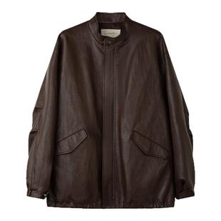 【2/24 零点新品9折】solighter 法式立领抽绳pu皮衣外套女春季