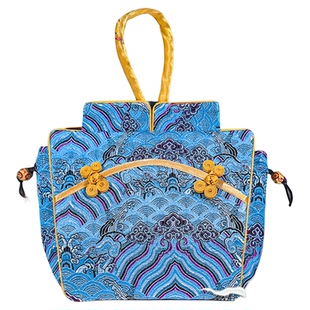 国潮旗袍手拎包女式古风抽绳束口袋织锦缎收纳中国风小礼品