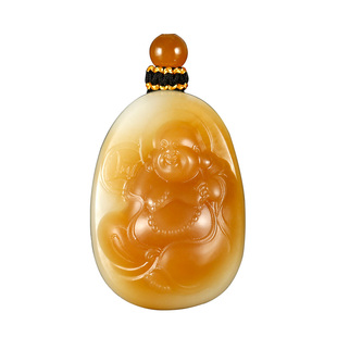 玉友和田玉佛公吊坠女款玉坠糖青白玉大钱念珠弥勒笑佛玉石挂件