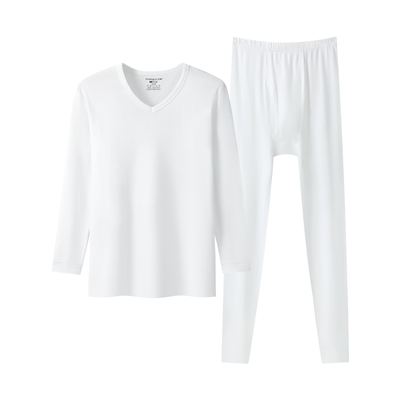 三枪纯棉男V领薄款保暖内衣套装