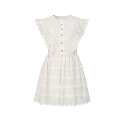 ELLIGIOI小花刺绣娃娃领连衣裙
