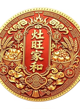 新款厨房厨柜灶旺家和吉祥贴五谷丰登祥云家用灶台摆件直径8CM