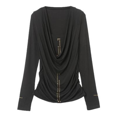 西町村屋烫钻荡领假两件长袖T恤