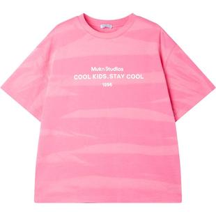 【芭乐冰沙】7A抑菌速干全棉  潮牌喷色字母印花短袖粉色T恤男夏