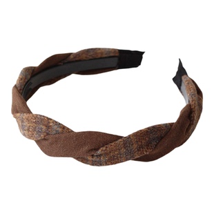 川野法式毛绒格纹麻花头箍新款时尚个性发箍女日常外戴高颅顶发饰