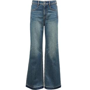 ONLY冬季显瘦高腰重工镶钻毛边脚口喇叭裤微喇牛仔裤女