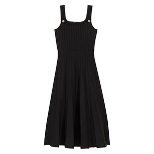 Maje2025春夏女装法式时尚黑色纽扣点缀肩带收腰长款针织连衣裙