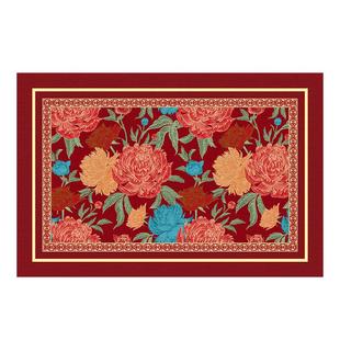 入户门地垫新中式高端古典富贵花朵玄关地毯家用耐脏门口进门垫子