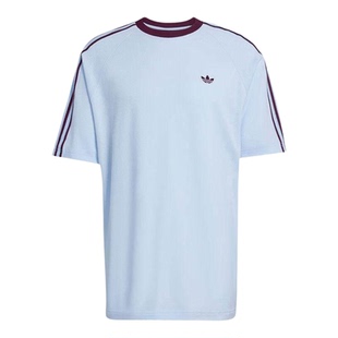 Adidas阿迪达斯三叶草短袖T恤女款经典三条纹短袖复古无性别T恤男