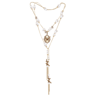 MASW麻秀原创设计蝶舞系列高级感珍珠长项链复古金色蝴蝶毛衣链女