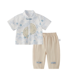 男童唐装2026新款夏季儿童新中式短袖套装小童国风薄夏装宝宝汉服