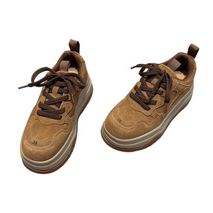 欧货真皮厚底板鞋女2025秋季新款磨砂牛皮系带轻便百搭休闲运动鞋