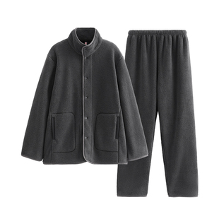 芬腾珊瑚绒睡衣男秋冬季加绒加厚法兰绒保暖抗静电大码家居服套装