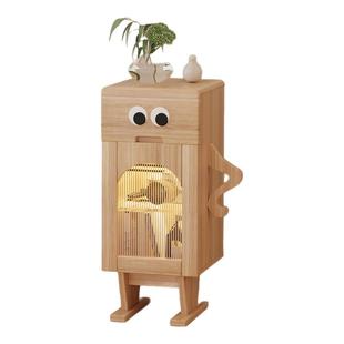 实木机器人床头柜带灯沙发边几侧边柜子客厅置物柜创意儿童床头柜