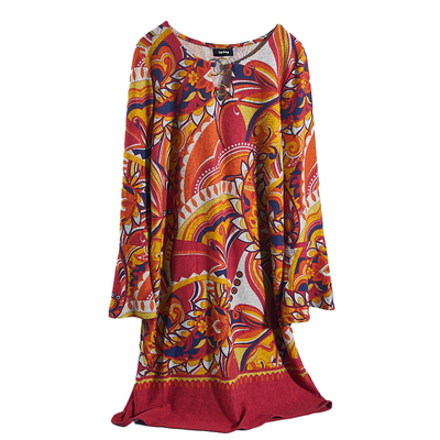 花色长袖宽松日系文艺打底中长裙