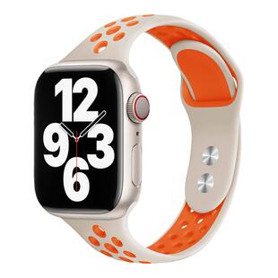 适用于applewatchS11小蛮腰撞色透气款S9表带iwatch3/4/5/6/7/SE代纤细硅胶表带苹果手表S10洞洞款表带星光色