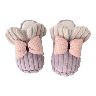 细细条 少女心ins可爱蝴蝶结棉拖鞋女冬网红时尚居家毛绒绒月子鞋