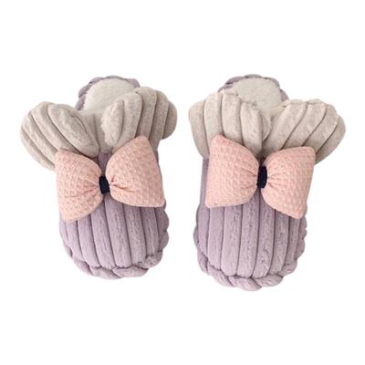 细细条ins风蝴蝶结毛绒绒棉拖鞋