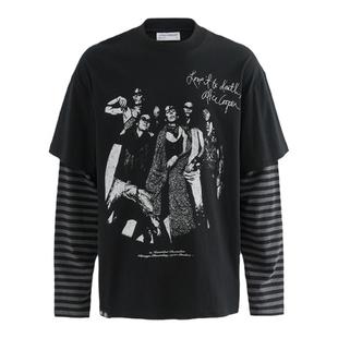 POH 24AW 德怀特库珀底特律摇滚颓废195g假两件boxy条纹长袖T恤