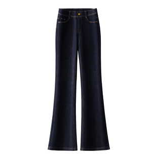 羊羔绒微喇牛仔裤女冬季新款2025窄版喇叭裤高腰阔腿裤加绒裤子女