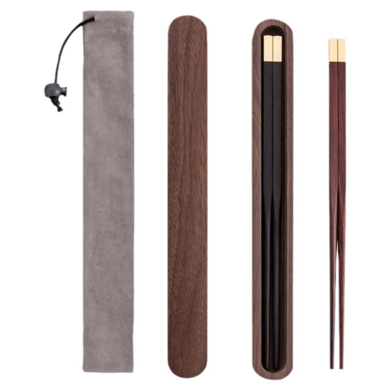鸿拓红木筷子单人装创意便携旅行随身健康筷子胡桃木盒定制做LOGO