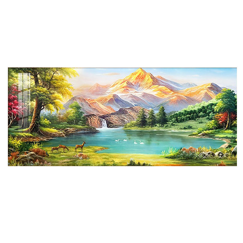 背靠金山聚宝盆十字绣2026新款高端客厅高级感大幅风景山水画刺绣