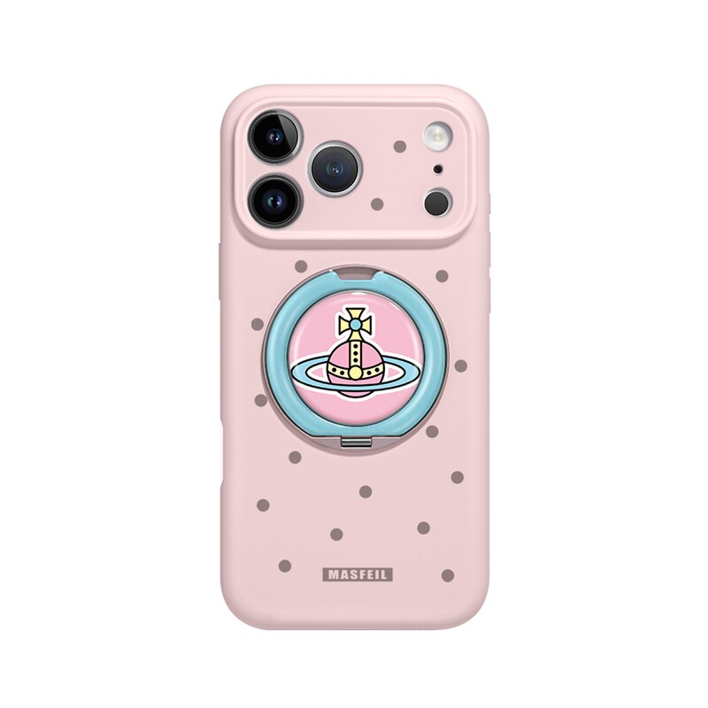 MASFEIL × 彩色土星适用苹果17Promax手机壳新款15带支架iPhone16Pro保护套Eo1支点液态硅胶13pm文艺高级