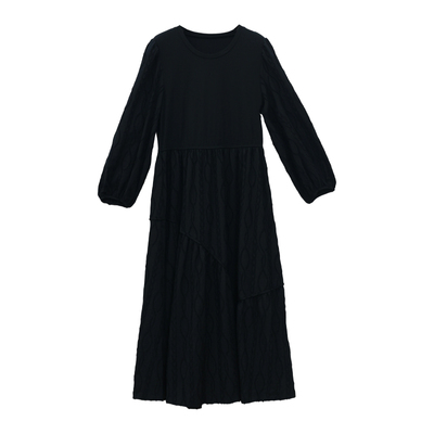 秋季新款宽松长袖黑色圆领长袖裙