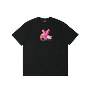 RickyisClown兔子图案重磅漩涡兔牙刷绣像素短袖T恤上衣男女情侣