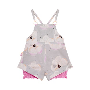 pocoblush原创设计香水泡泡背带裤女童夏装短裤全棉纯手绘印花