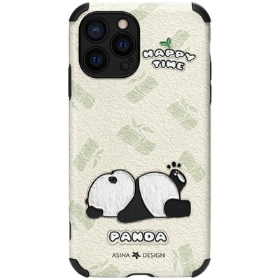 悠闲小熊猫适用苹果15Pro手机壳14小羊皮iPhone15Promax保护套13网红plus全包防摔12pm女款ip16新款2023卡通