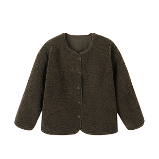 小小大星球童装 两面穿羊羔毛厚绒款外套 男女童冬日时髦短款棉服