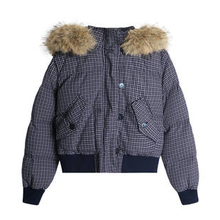 橘子树在哪儿复古格子毛领短款棉服冬季女款保暖显瘦百搭棉衣外套